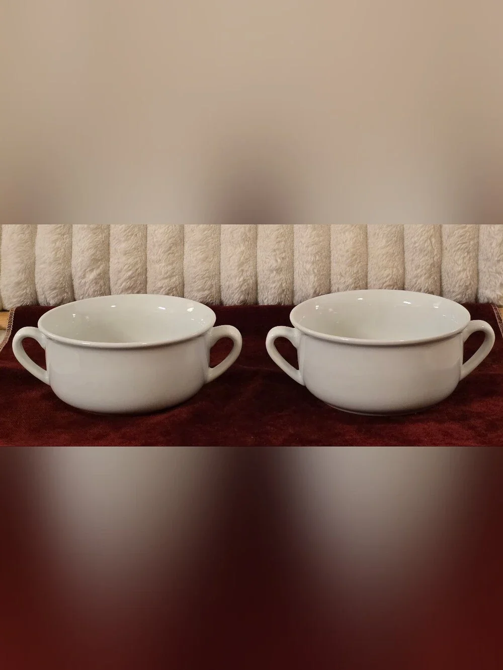 Williams Sonoma Essential White Cream Soup Bowls Double Handled Porcelain Set 2